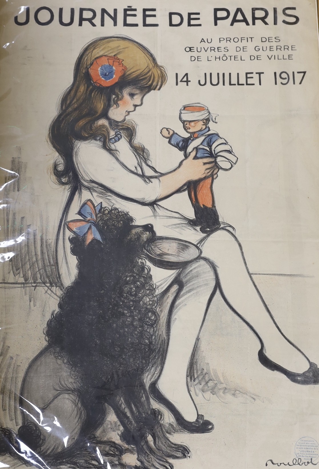 A poster for Journee De Paris 14 Juillet 1917, fund raising poster for the 1st World War, 119 x 80.5cm wide